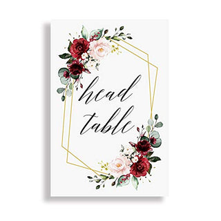 Doris Home Burgundy Wedding Table Numbers, Numbers 1-25 & Head Table Card Table Numbers, Double Sided 4x6 Floral Design, Table Numbers for Wedding Reception/Party/Event