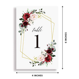 Doris Home Burgundy Wedding Table Numbers, Numbers 1-25 & Head Table Card Table Numbers, Double Sided 4x6 Floral Design, Table Numbers for Wedding Reception/Party/Event
