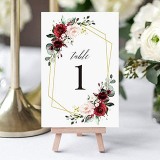 Doris Home Burgundy Wedding Table Numbers, Numbers 1-25 & Head Table Card Table Numbers, Double Sided 4x6 Floral Design, Table Numbers for Wedding Reception/Party/Event